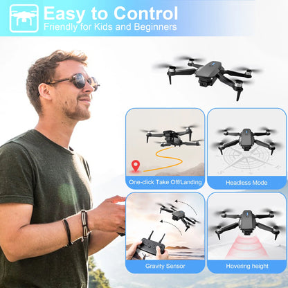 E88 Drone with HD Dual Camera, Mini Drone Foldable RC Quadcopter with Brushless Motor, Toys Gifts for Kids and Adults Beginners, Black