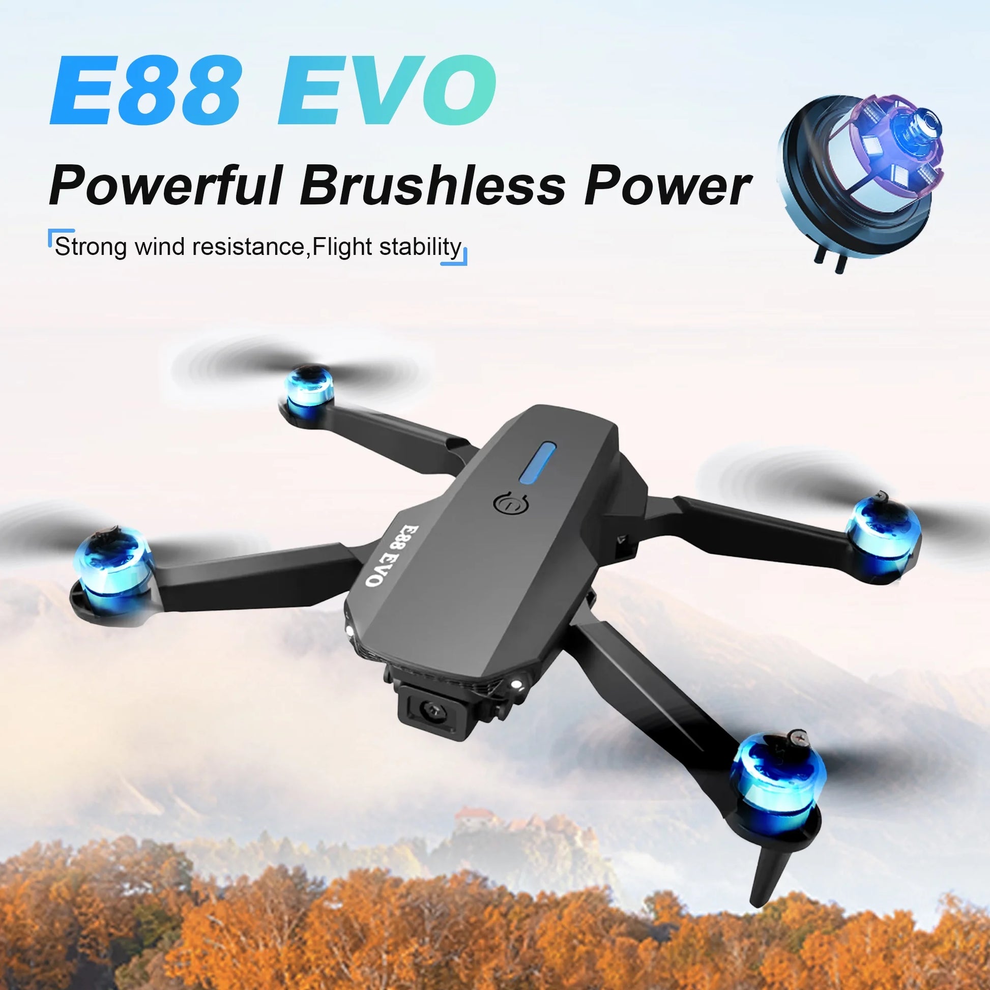 E88 Drone with HD Dual Camera, Mini Drone Foldable RC Quadcopter with Brushless Motor, Toys Gifts for Kids and Adults Beginners, Black