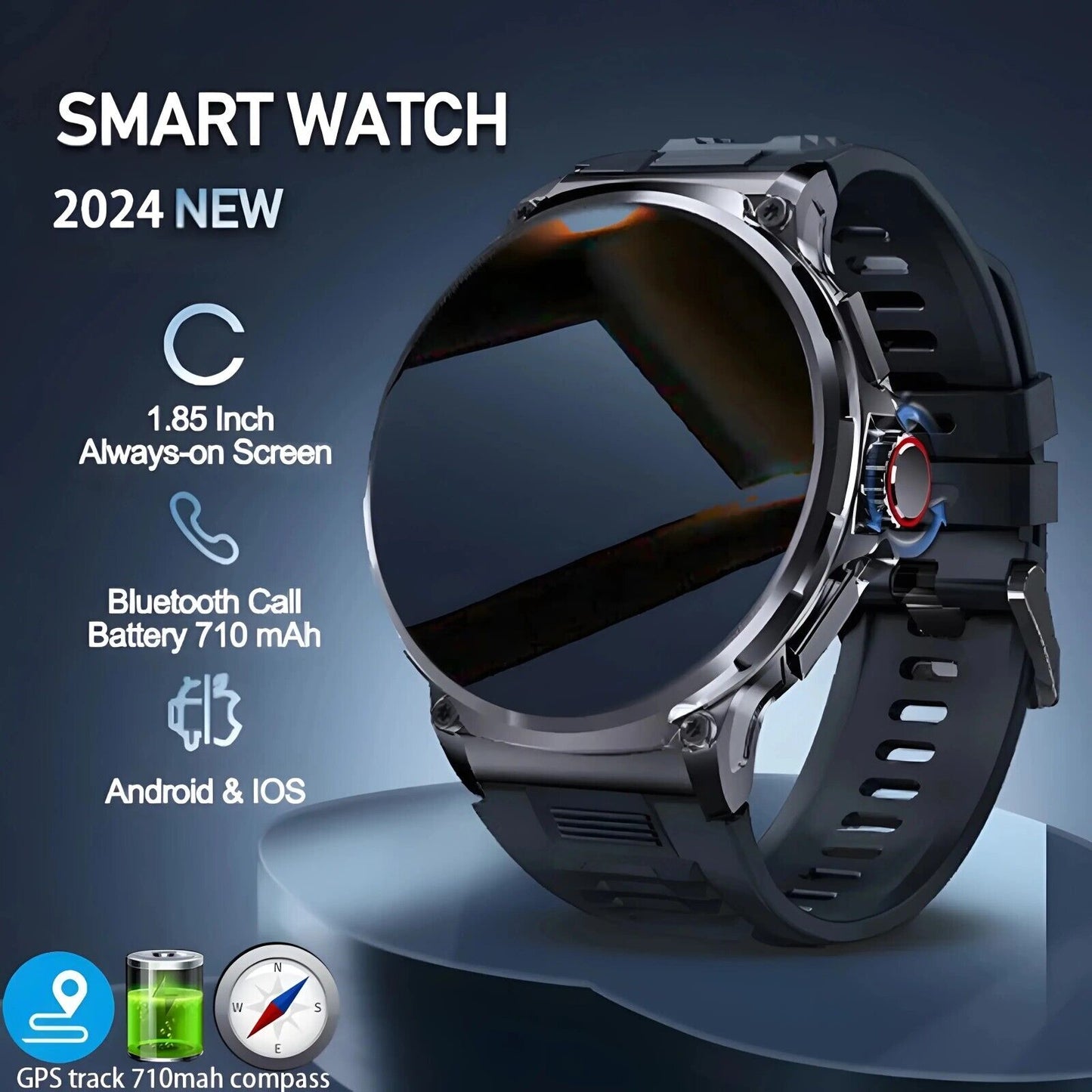 Ultra HD 1.85" Smartwatch with GPS, Bluetooth Calling & Health Monitoring - Perfect Gym Gift!